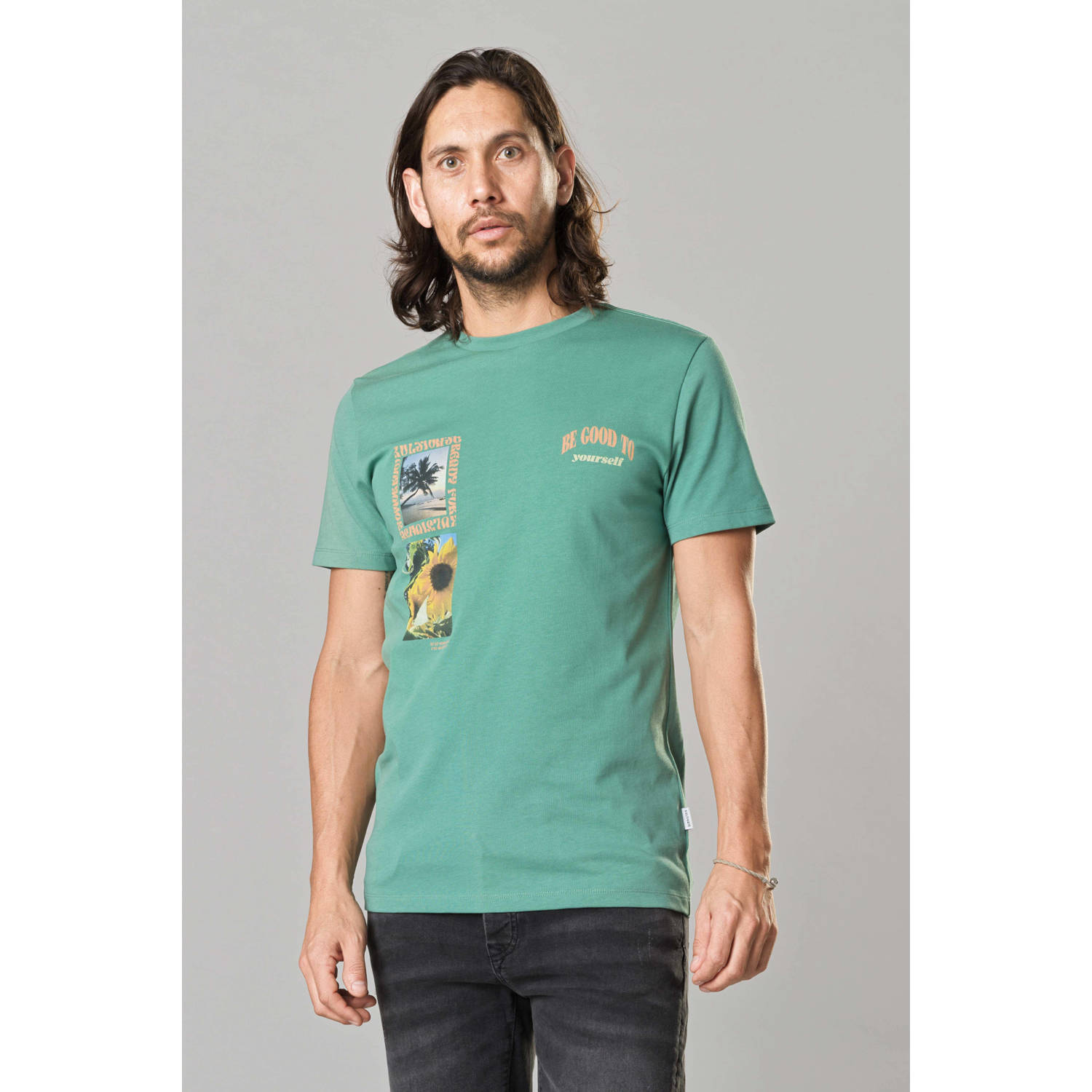 Kultivate T-shirt YOURSELF met printopdruk groen