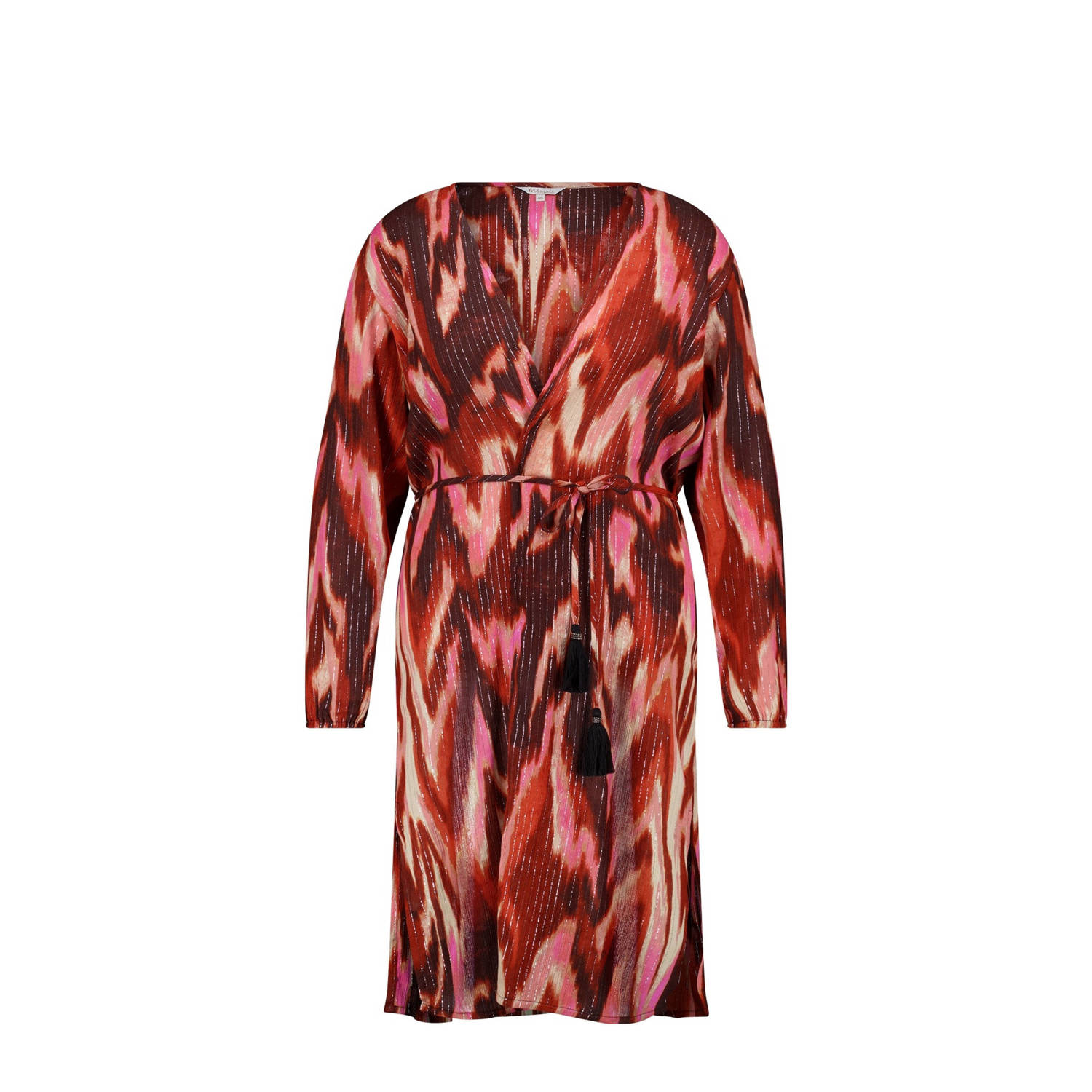 MS Mode jurk met all over print en ceintuur donkerrood