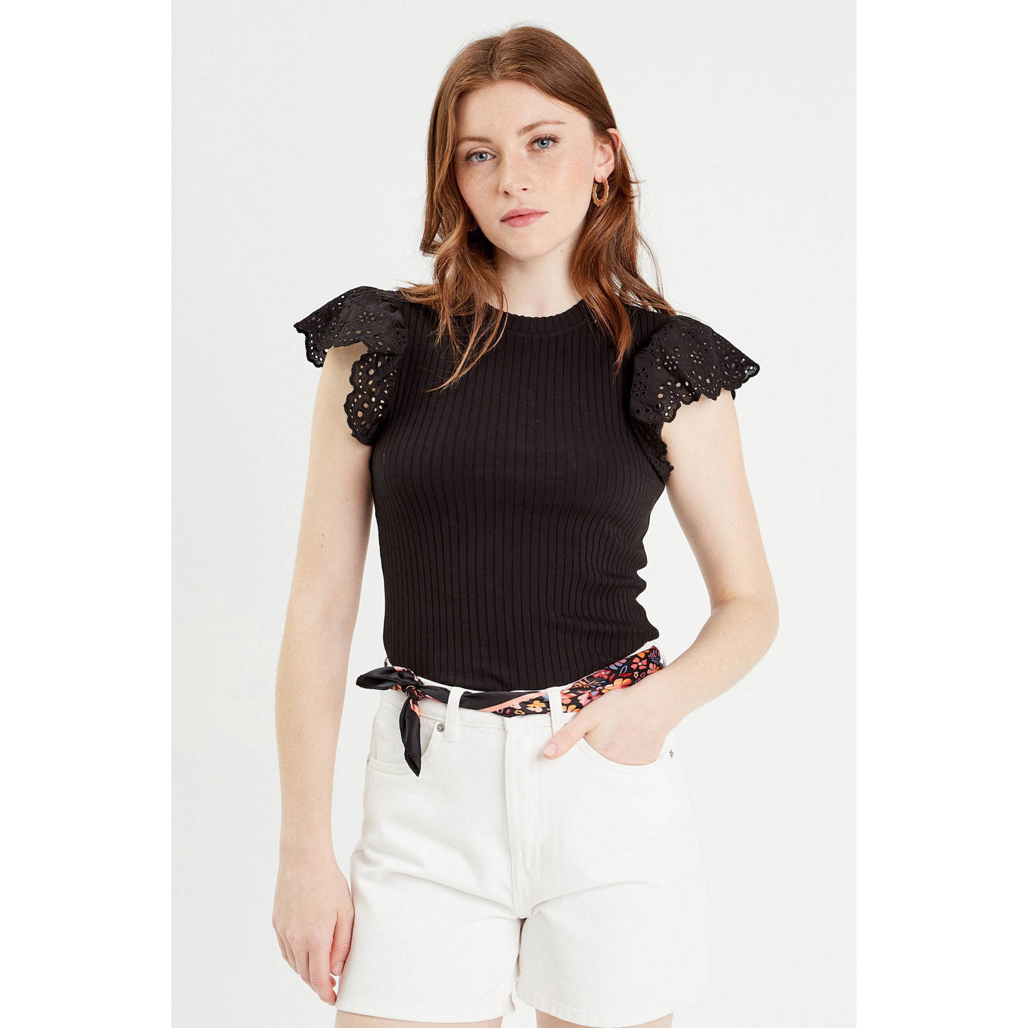 Cache ribgebreide top zwart