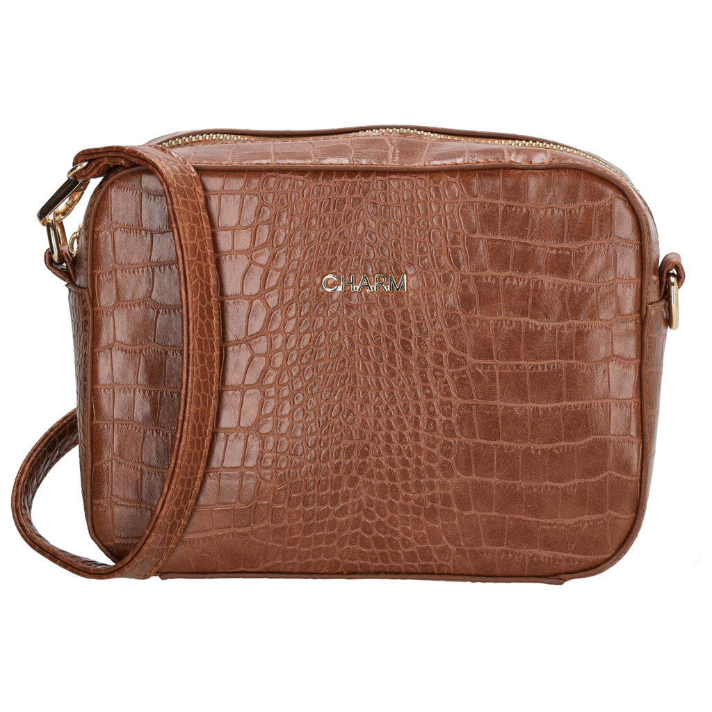 Charm London crossbody tas Midwood met crocoprint cognac