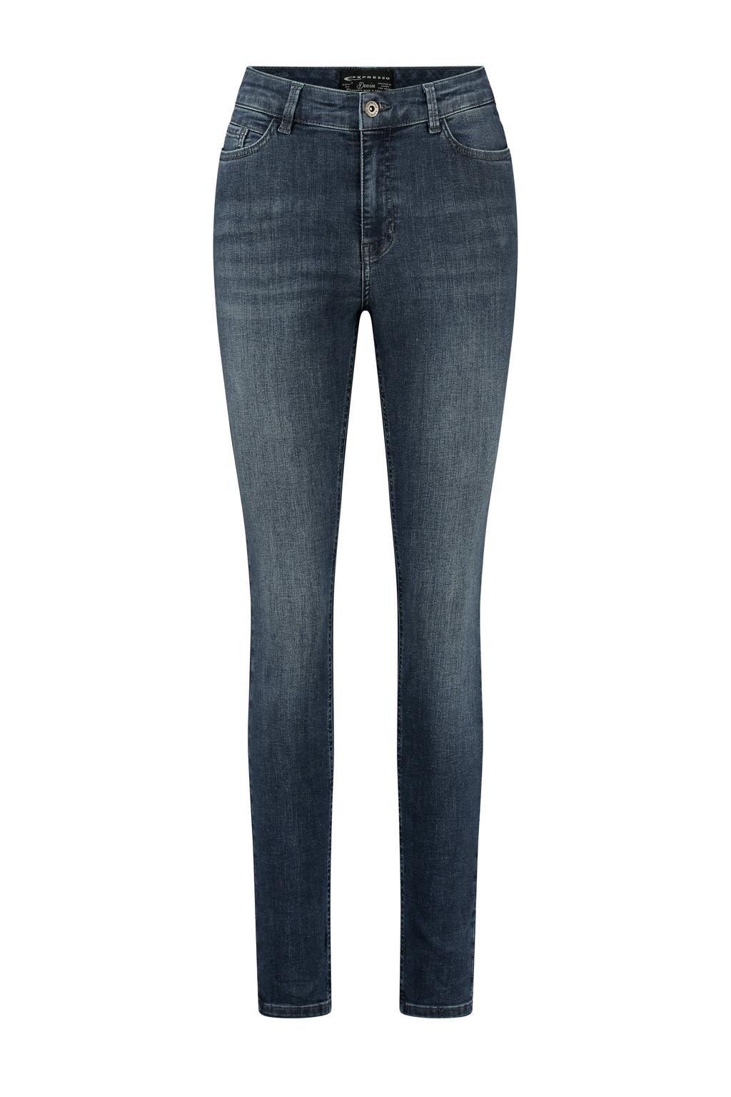 Dark blue denim dames Expresso skinny jeans dark blue van denim met rits- en knoopsluiting en effen