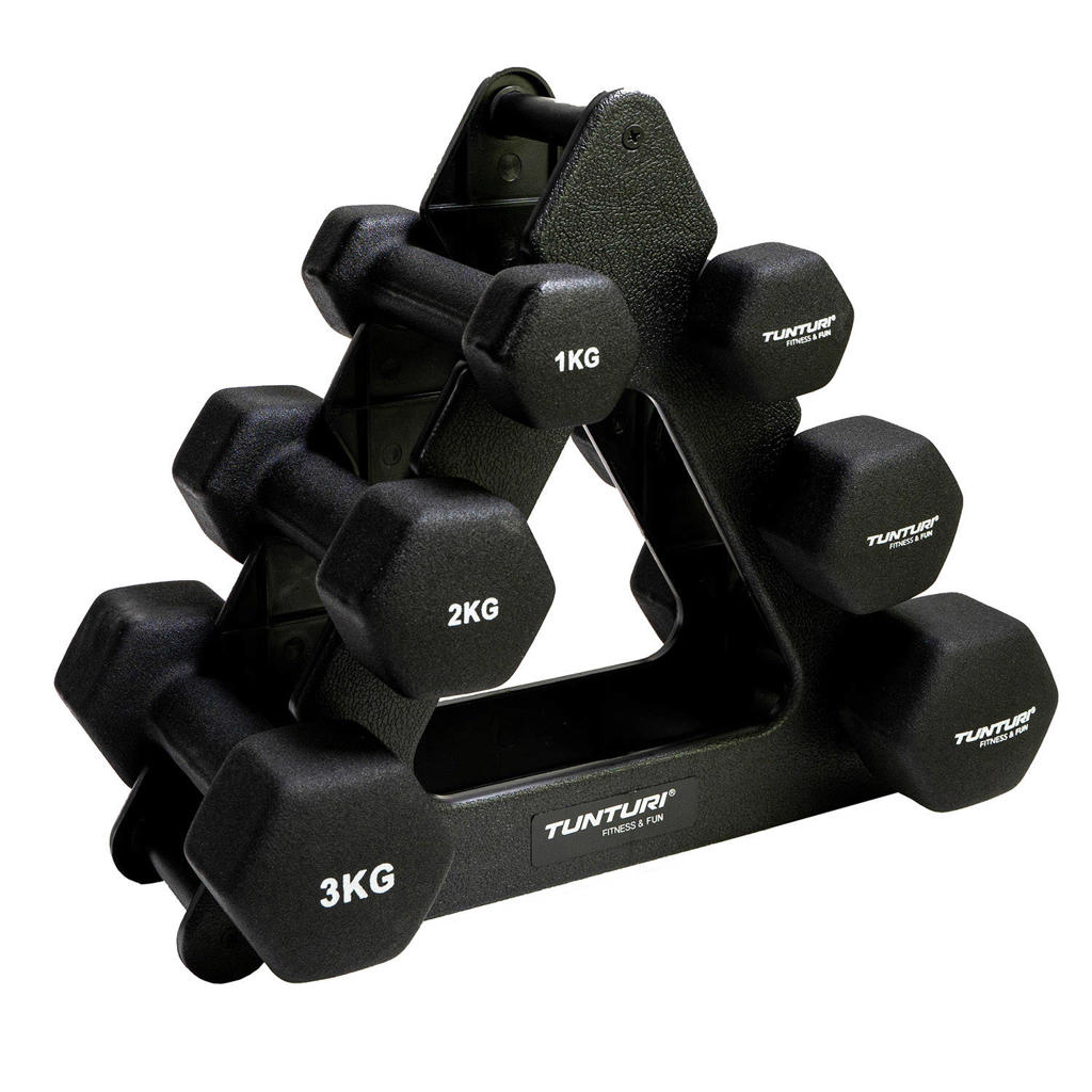 Tunturi dumbbellset - 1/ 2/3 kg met houder