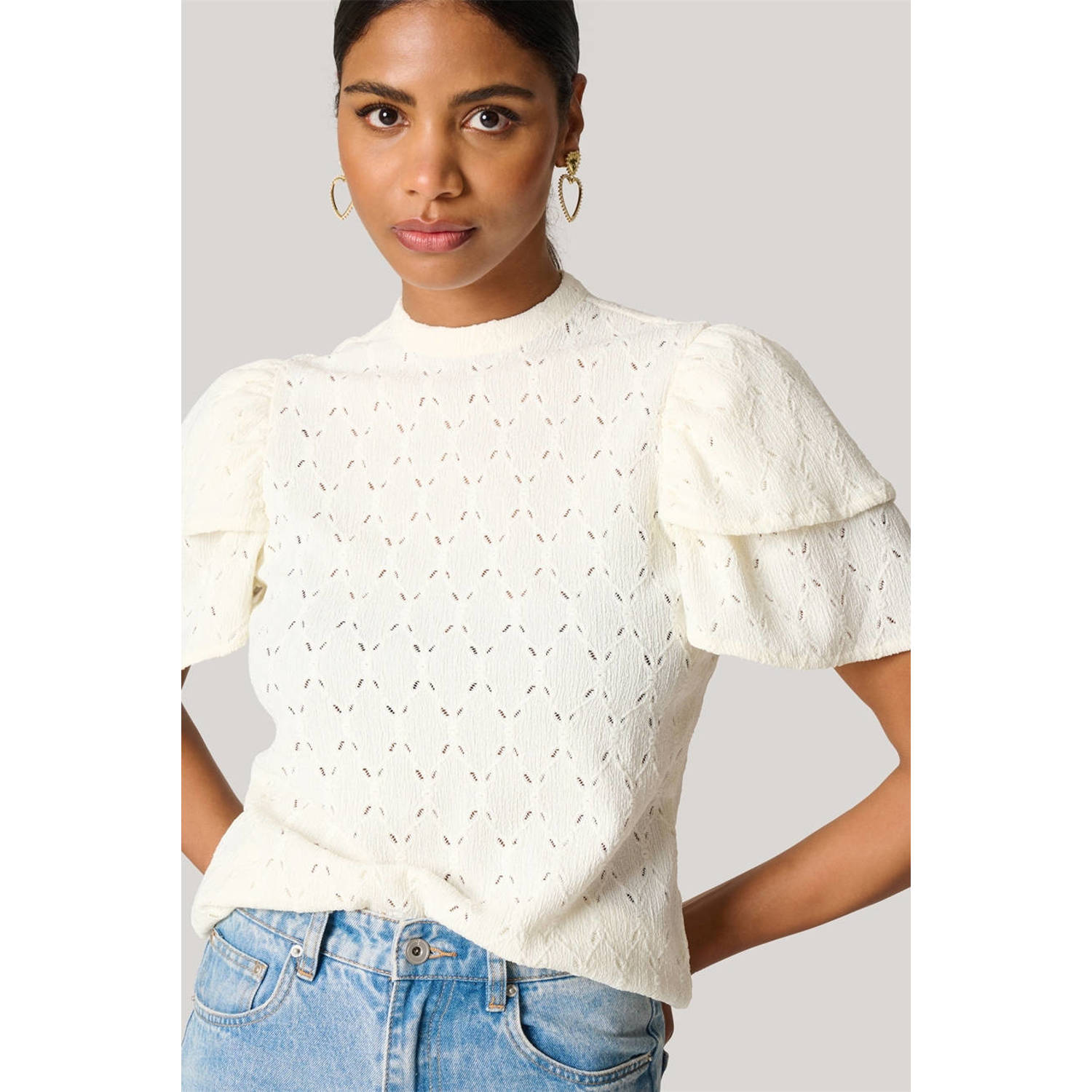 Shoeby top met ingebreid patroon ecru