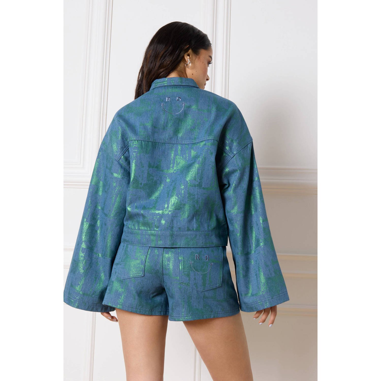 Refined Department metallic jasje Pip met all over print blauw groen