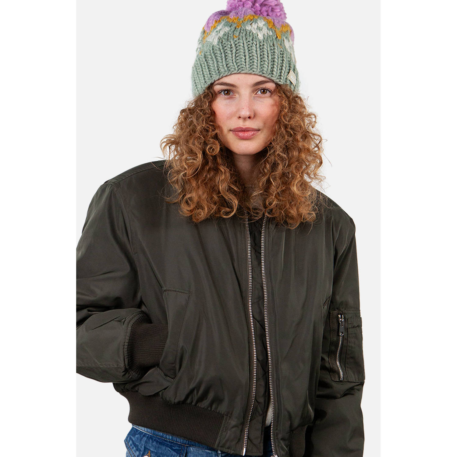 Barts muts Curley roze olijfgroen