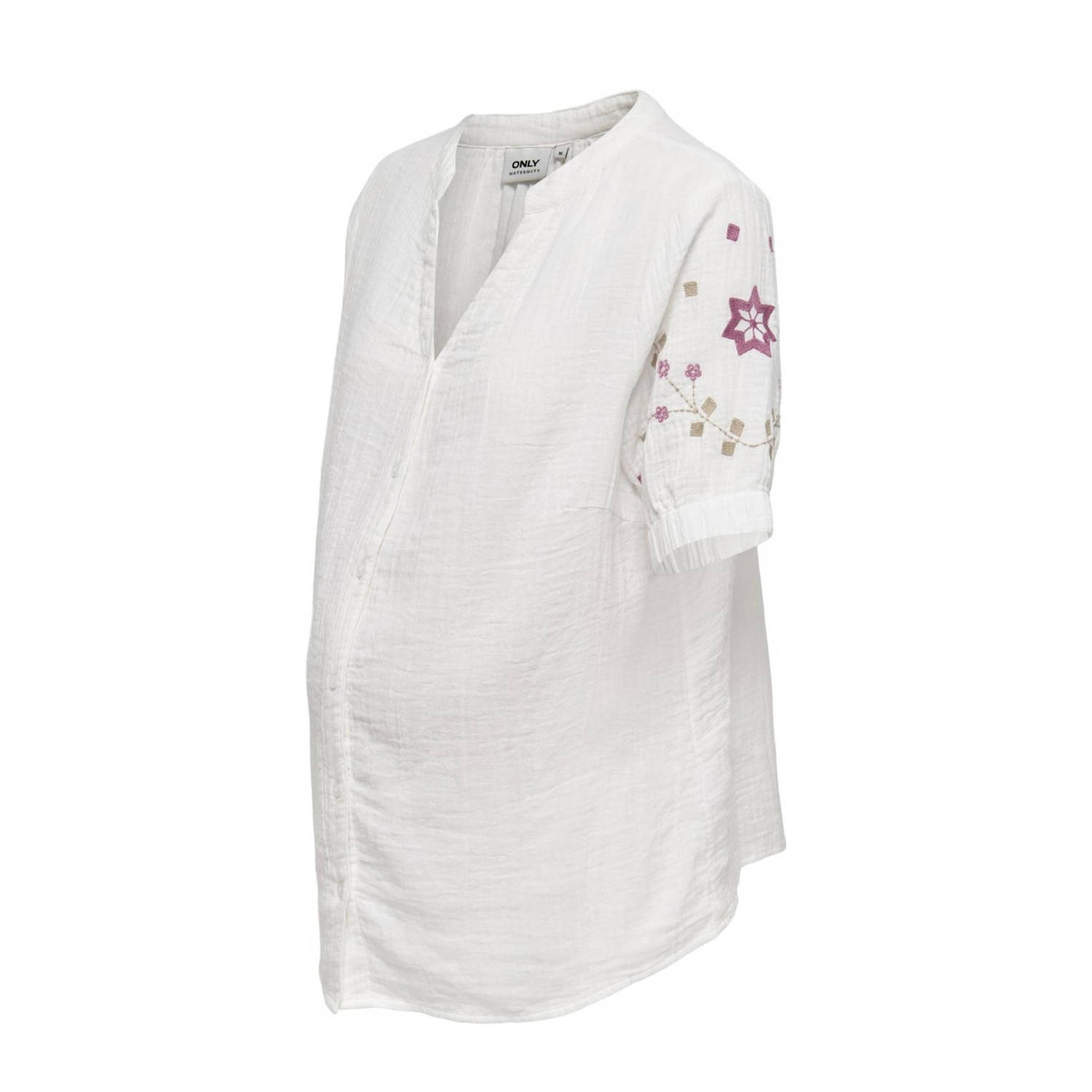 ONLY MATERNITY gebloemde zwangerschapsblouse OLMTHYRA LIFE wit paars Dames Katoen V-hals XXL
