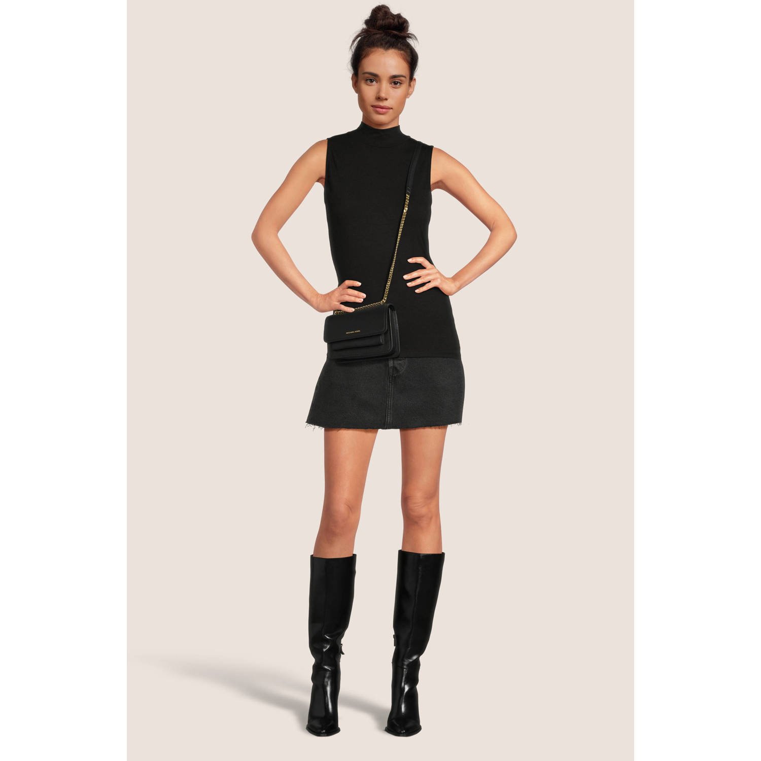 Michael Kors Zwarte leren schoudertas met magneetsluiting Black Dames