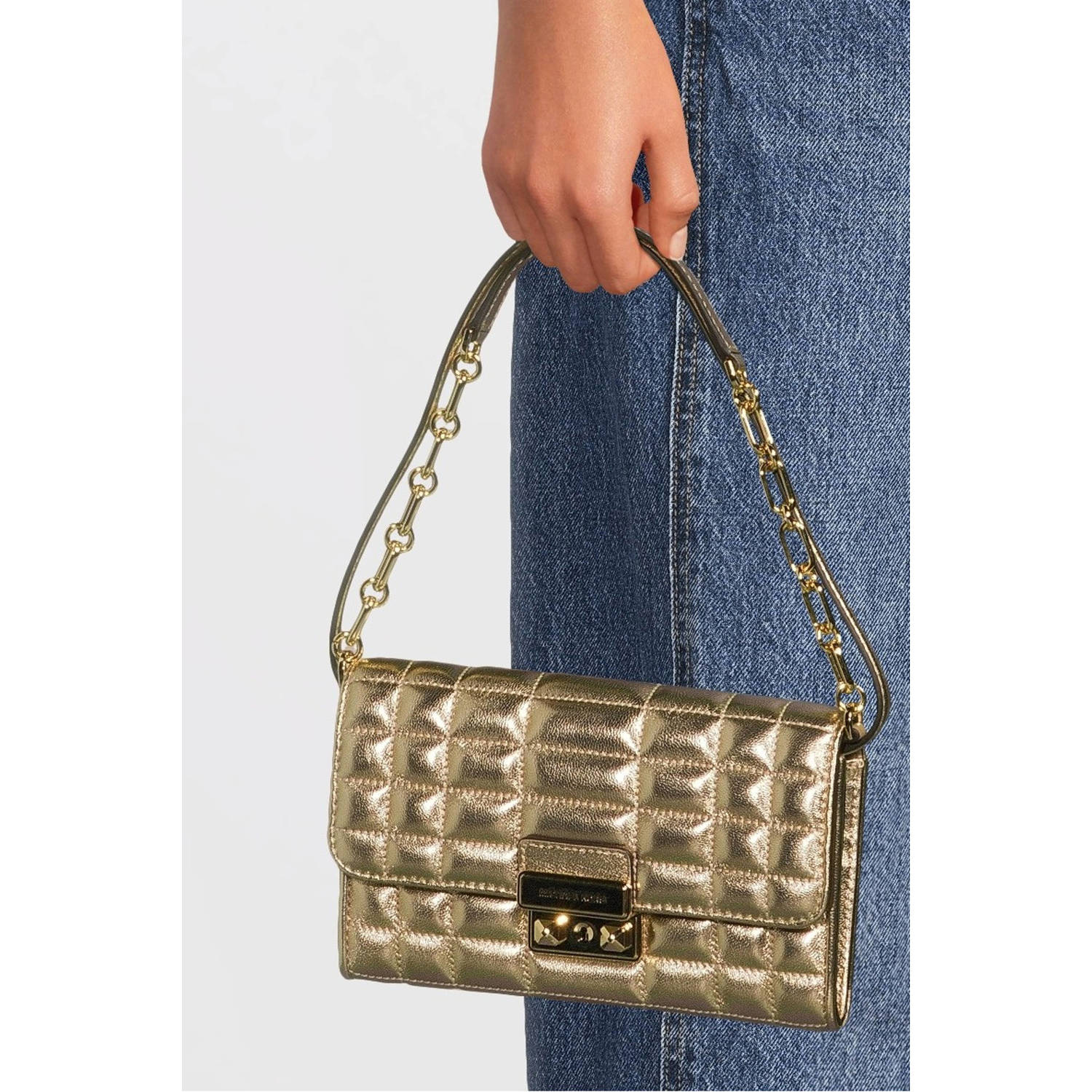 Michael Kors leren mini crossbody tas Tribeca goudkleurig