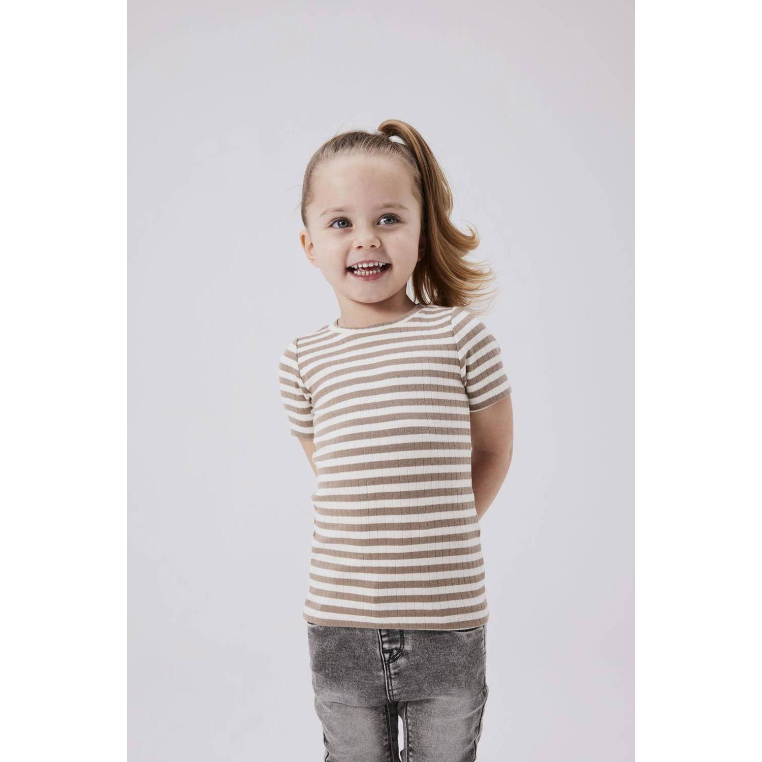 NAME IT MINI gestreept T-shirt NMFSURAJA mokka wit