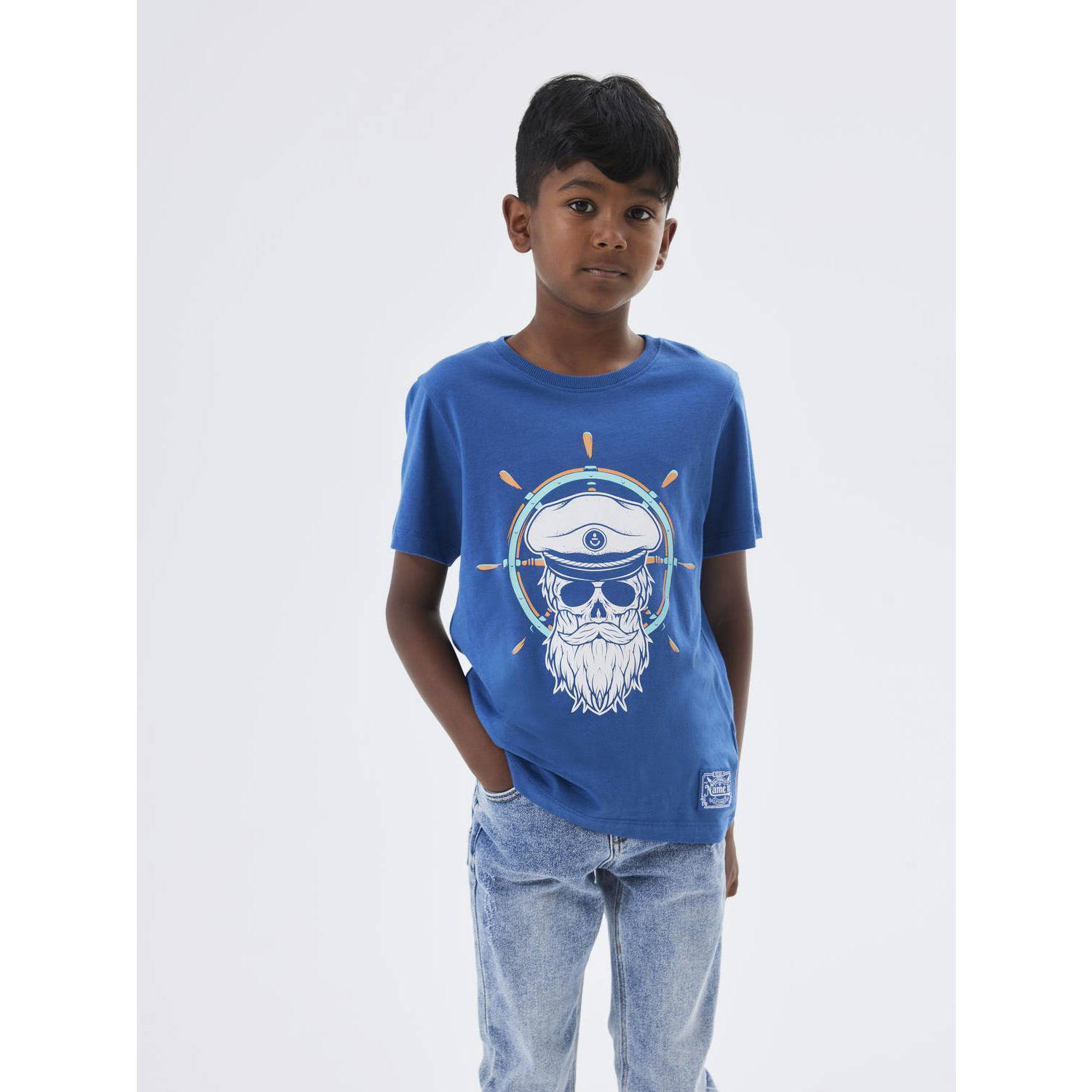 NAME IT KIDS T-shirt NKMTAVIK met printopdruk hardblauw