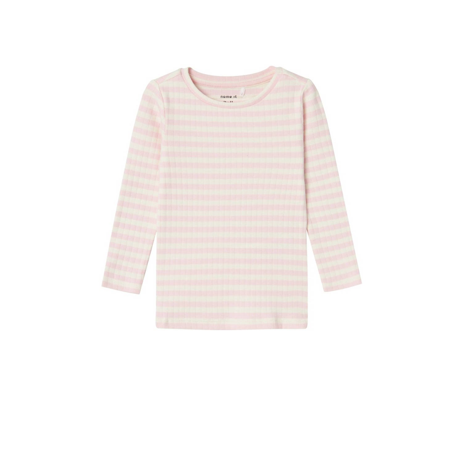 Name it MINI gestreepte longsleeve NMFSURAJA lichtroze wit Meisjes Stretchkatoen Ronde hals 104