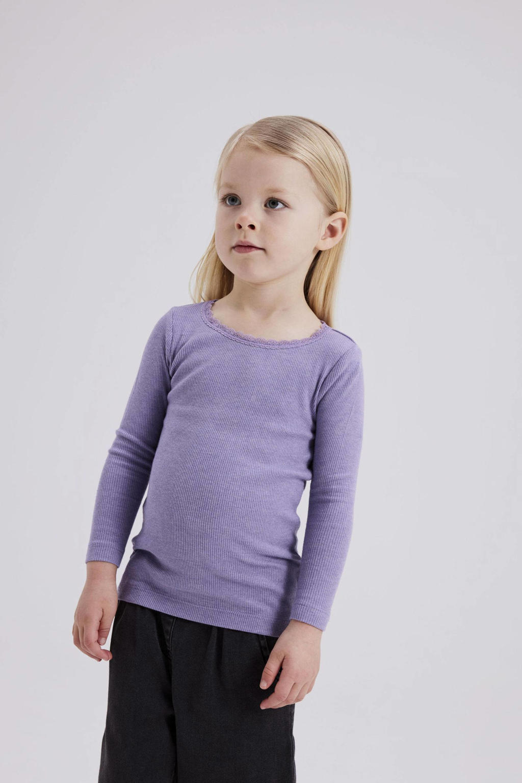 NAME IT MINI ribgebreide longsleeve lichtpaars