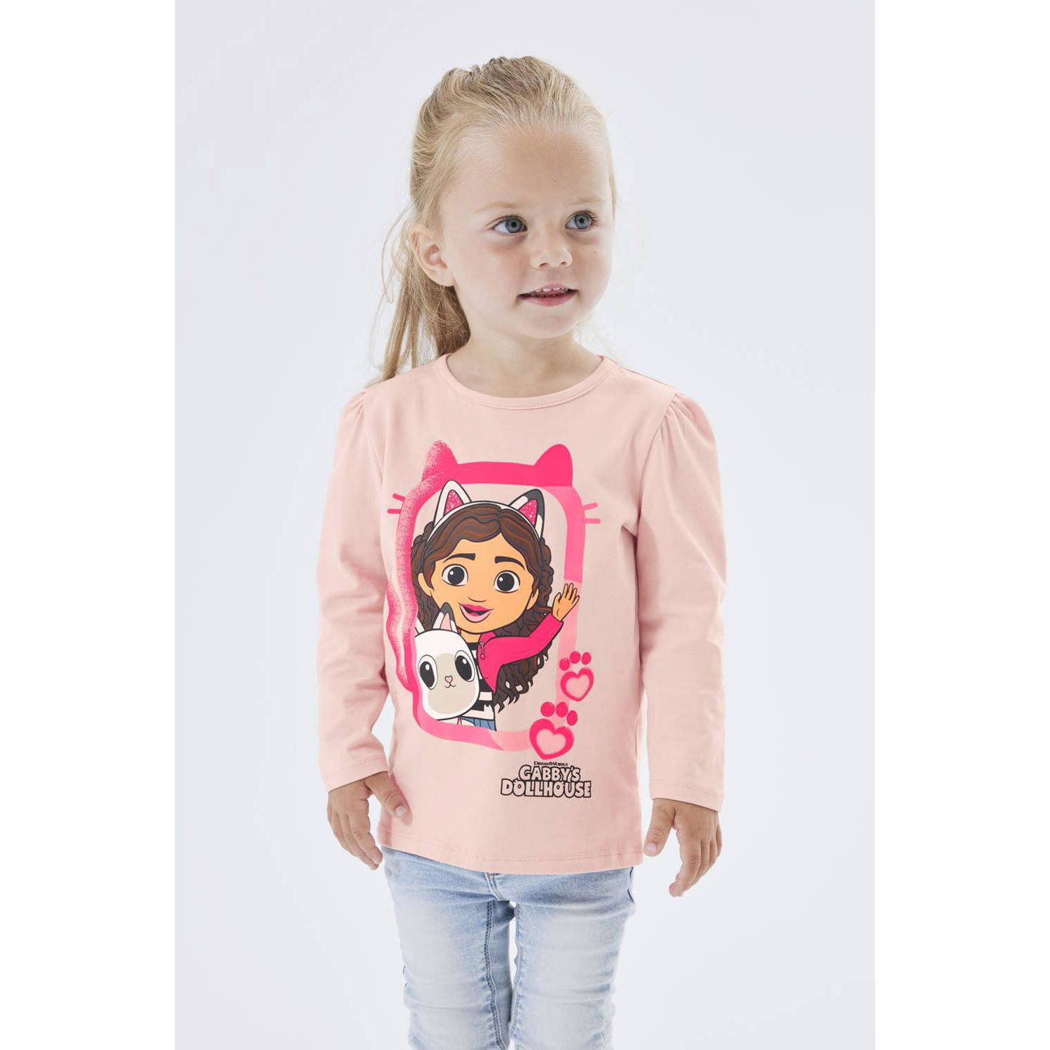 Name it MINI Gabby Cats longsleeve NMFNESSIE met printopdruk lichtroze Meisjes Stretchkatoen Ronde hals 104