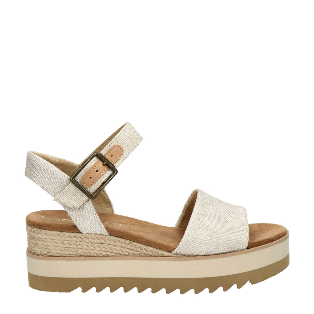 Beige dames Toms Diana sandalen van textiel met sleehak, gesp en effen