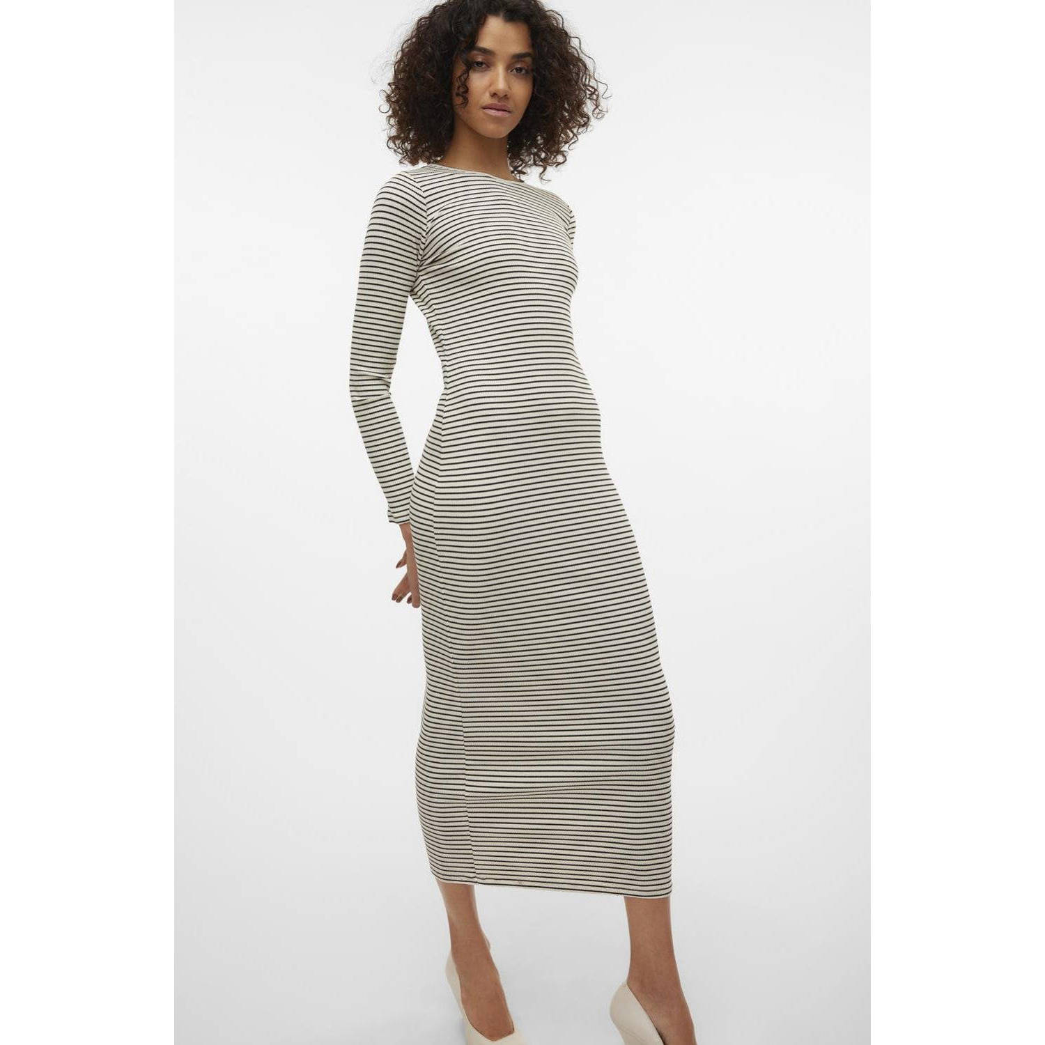 AWARE gestreepte maxi jurk zwart wit