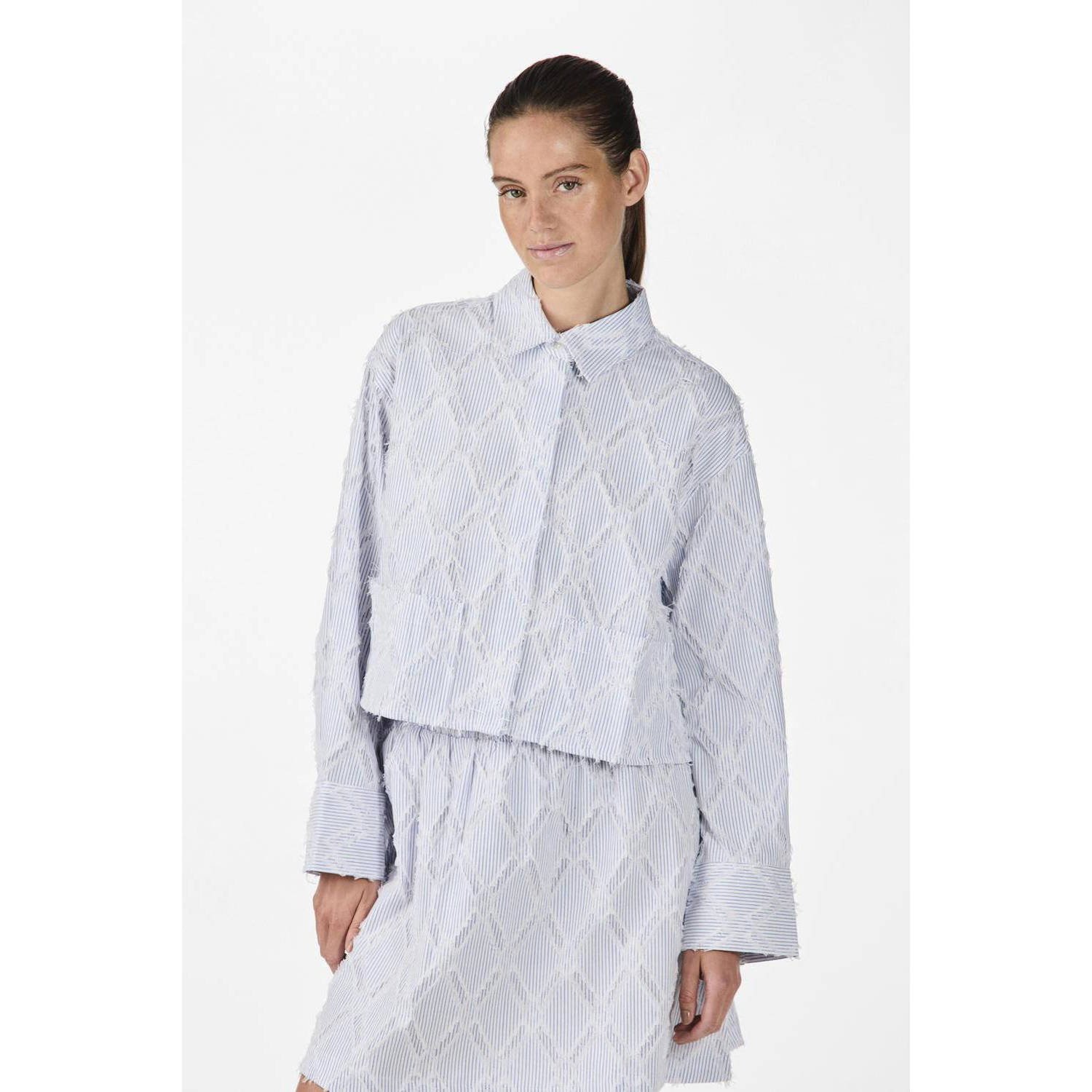 Y.A.S gestreepte blouse YASLEO lichtblauw wit