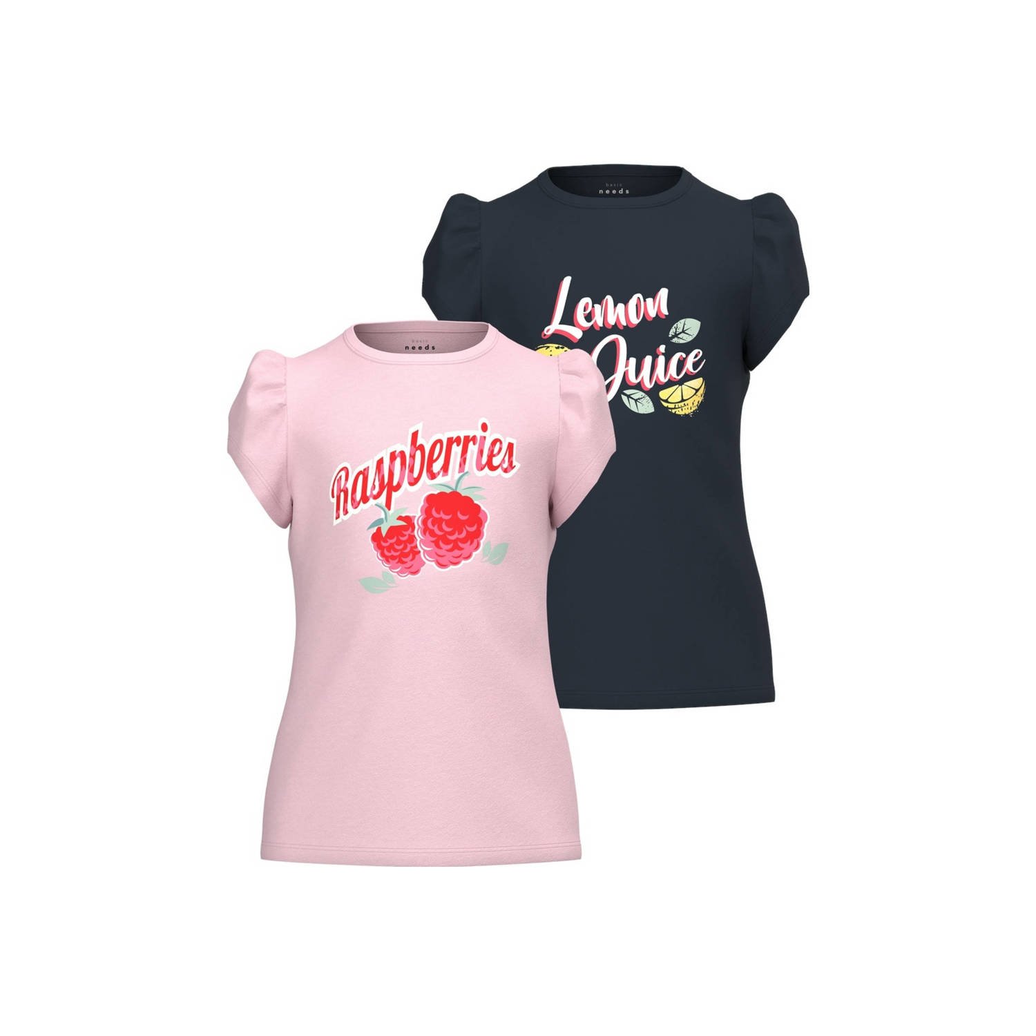 Name it KIDS T-shirt NKFVIBEKE (set van 2) Roze Meisjes Katoen Ronde hals 146 152