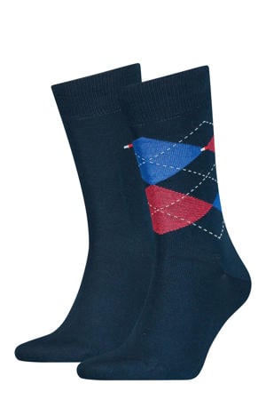 geruite sokken - donkerblauw/rood (set van 2)