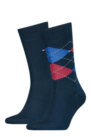 geruite sokken - donkerblauw/rood (set van 2)