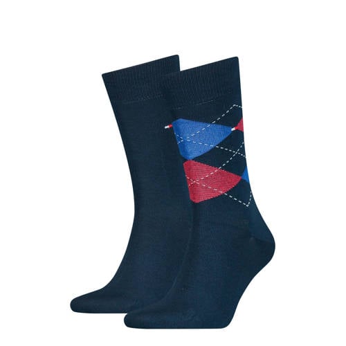 Tommy Hilfiger geruite sokken - set van 2 donkerblauw/rood afbeelding