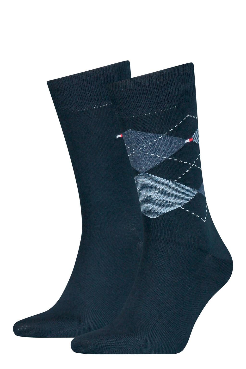 Tommy Hilfiger geruite sokken - donkerblauw (set van 2)
