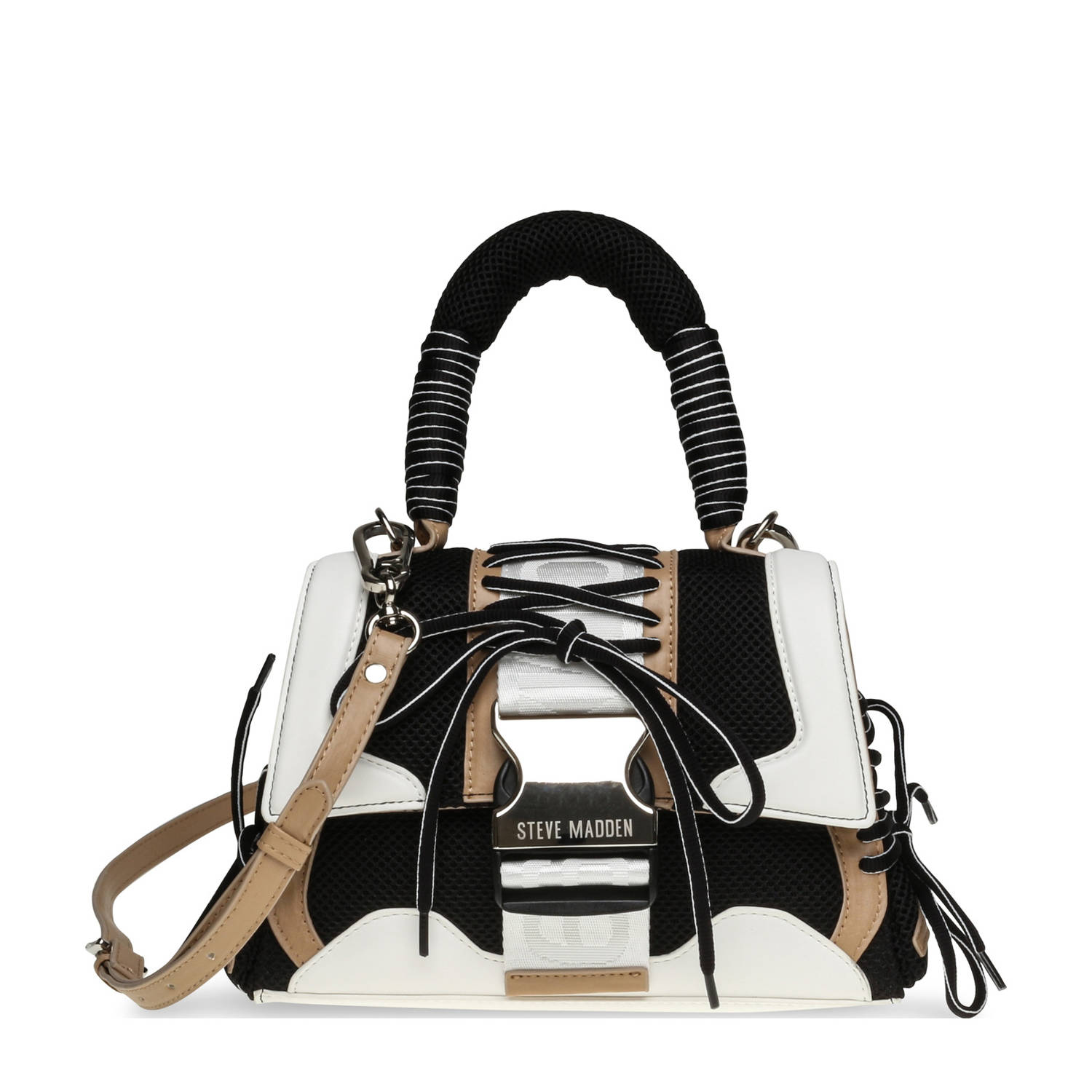 Steve Madden crossbody tas BDIEGO zwart ecru lichtbruin