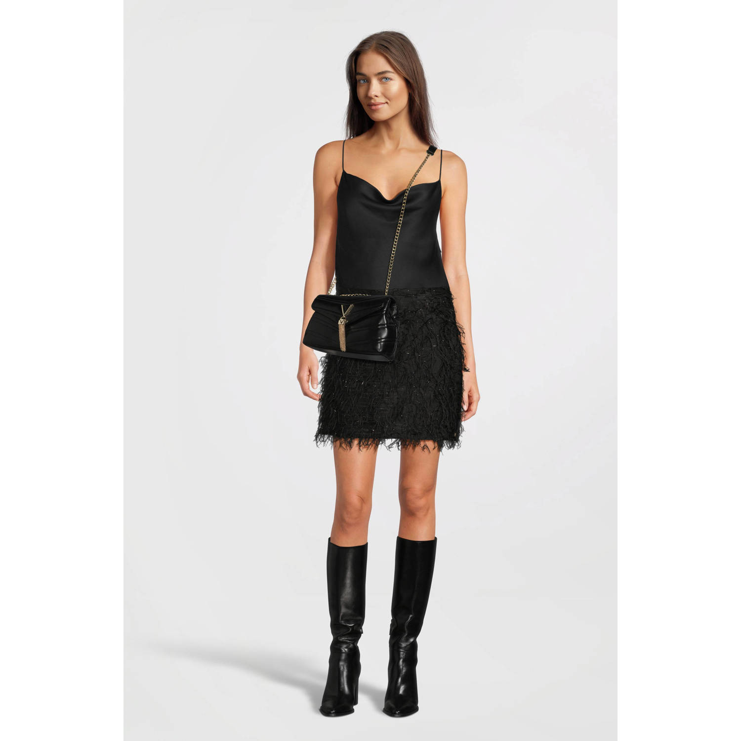 Valentino by Mario Valentino Zwarte Crossbody Tas met Ketting en Meerdere Compartimenten Black Dames