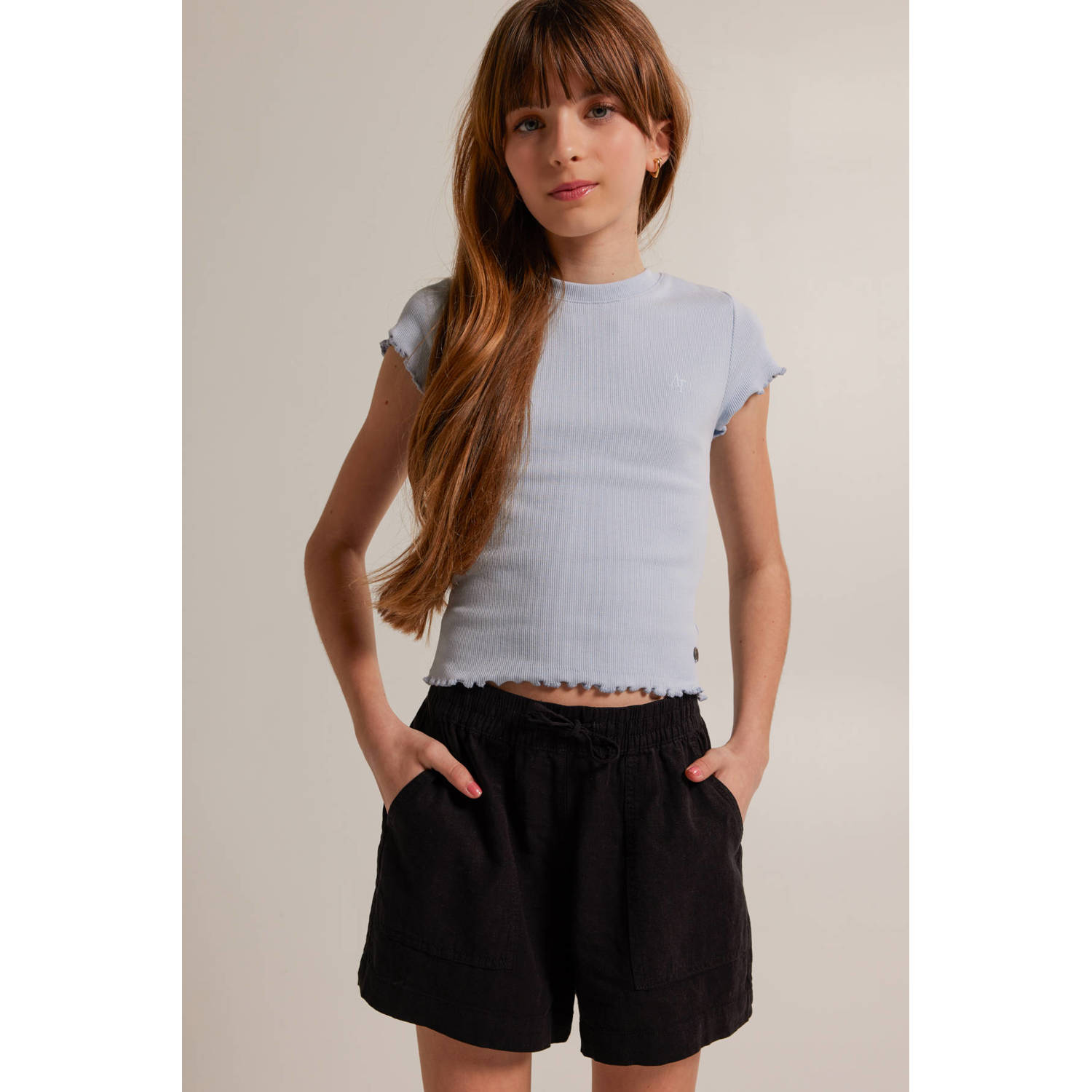 America Today casual short zwart Korte broek Meisjes Linnen Effen 146 152