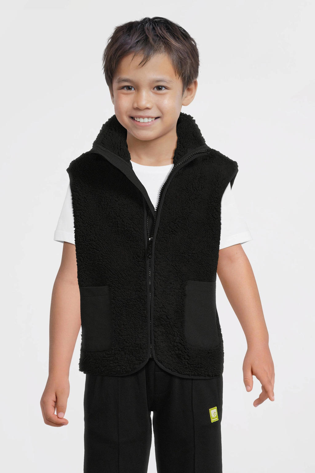 Zwarte jongens Me & My Monkey gilet Romeo van polyester met opstaande kraag
