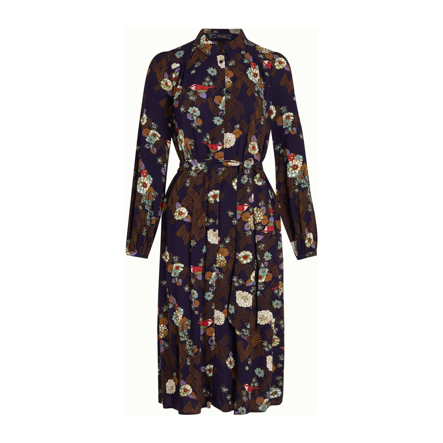 King Louie gebloemde blousejurk Carina Dress Rising donkerblauw