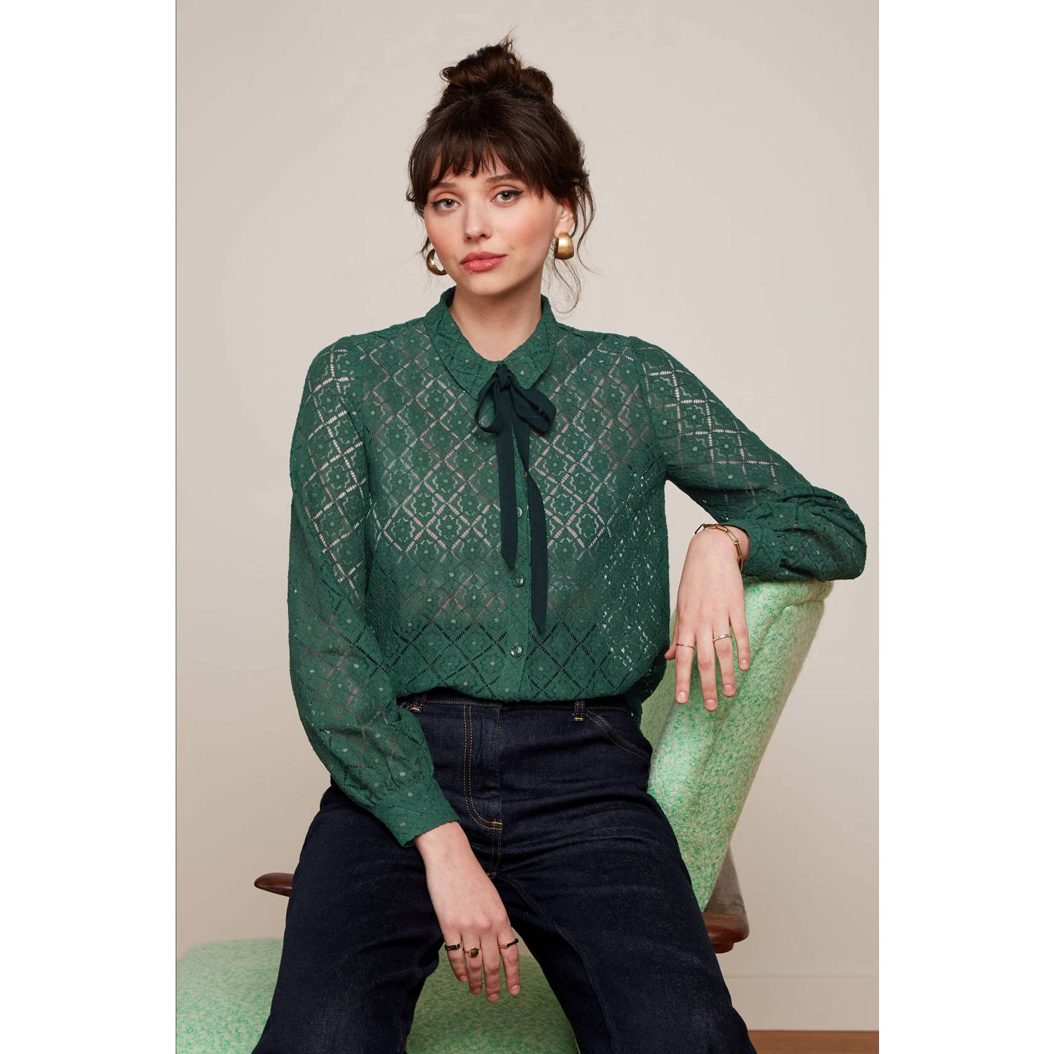 King Louie geweven blouse Maisie Blouse Artiste Lace groen