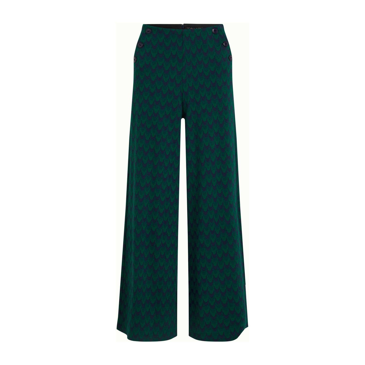 King Louie high waist wide leg broek Pia Pants Duffy Jacquard met grafische print groen blauw