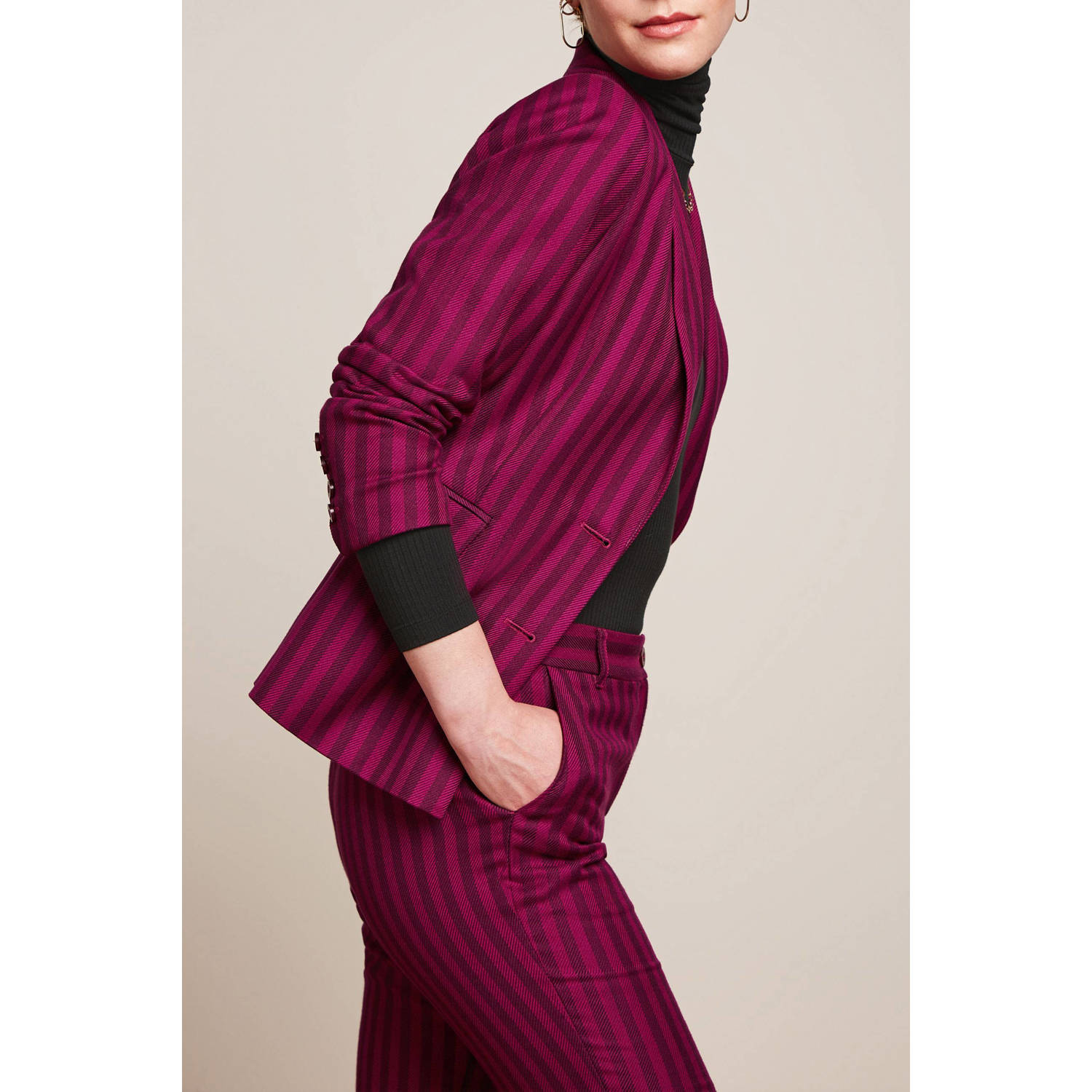 King Louie gestreepte getailleerde blazer Brooke fuchsia