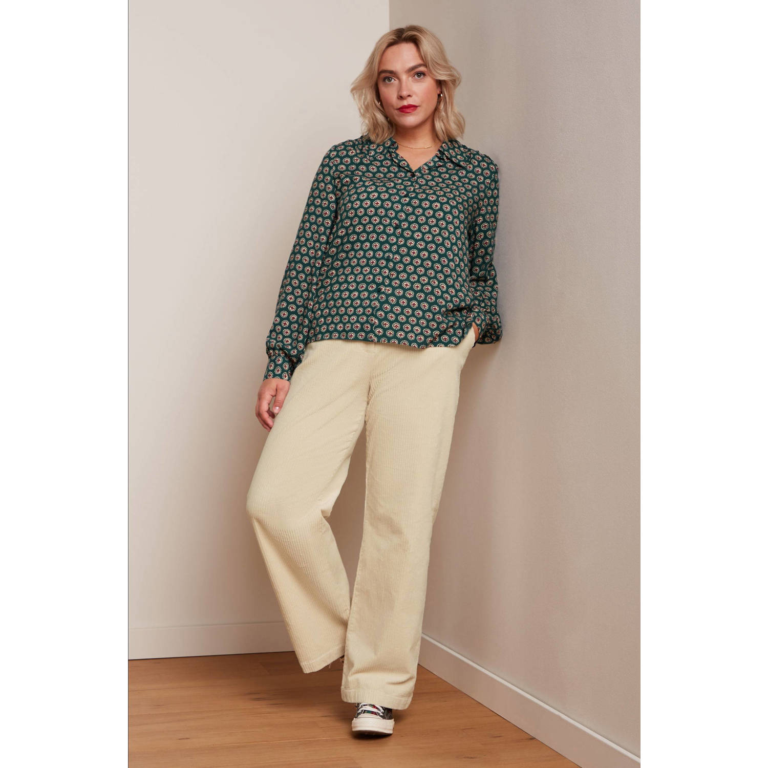 King Louie blouse Remi Blouse Elliot met grafische print en plooien groen rood