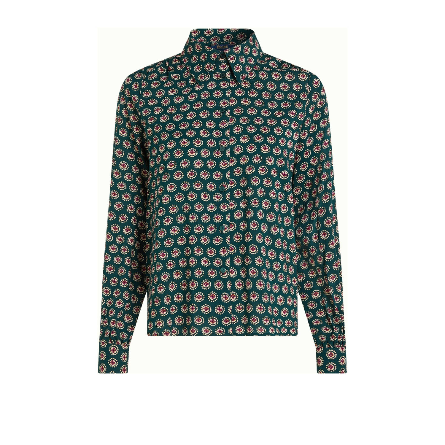King Louie blouse Remi Blouse Elliot met grafische print en plooien groen rood
