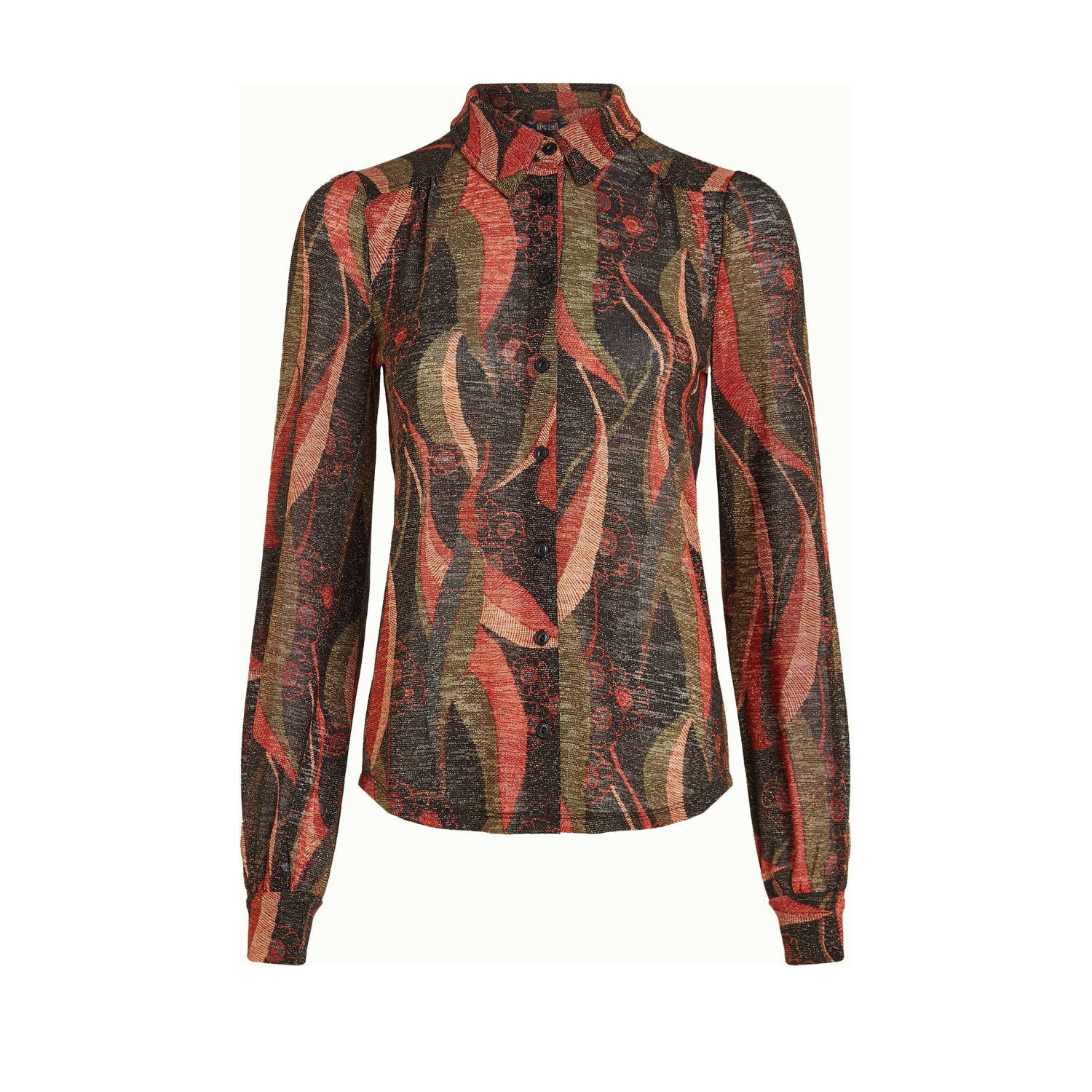 King Louie blouse Carina met all over print en plooien oranje zwart groen