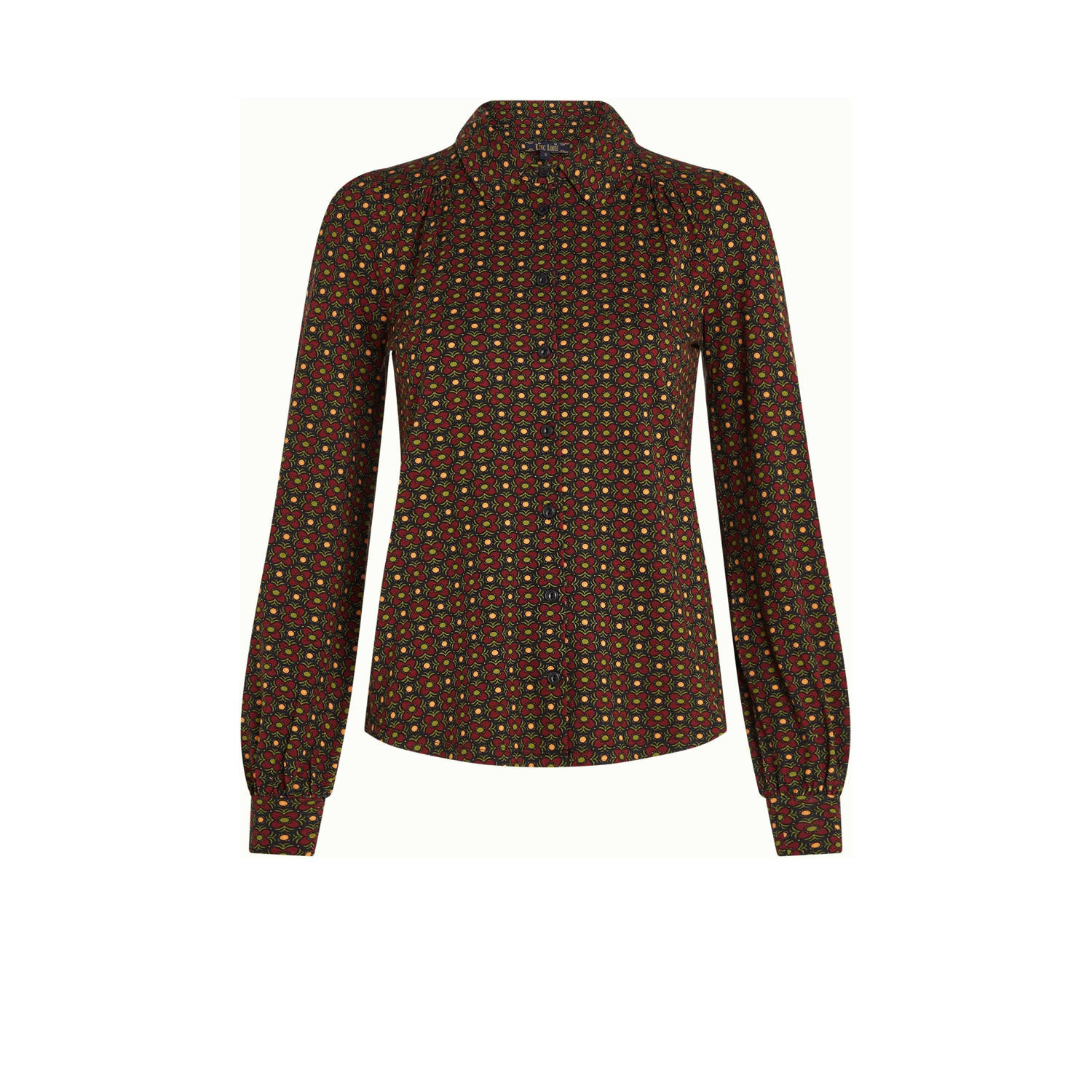 King Louie blouse Carina Blouse Valley met grafische print en plooien rood groen geel
