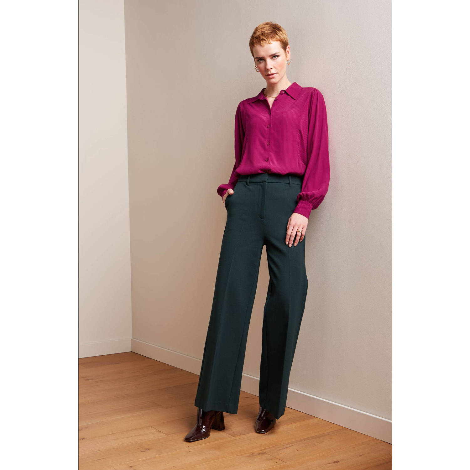 King Louie high waist wide leg broek Verna Pants Uni Rodeo donkergroen