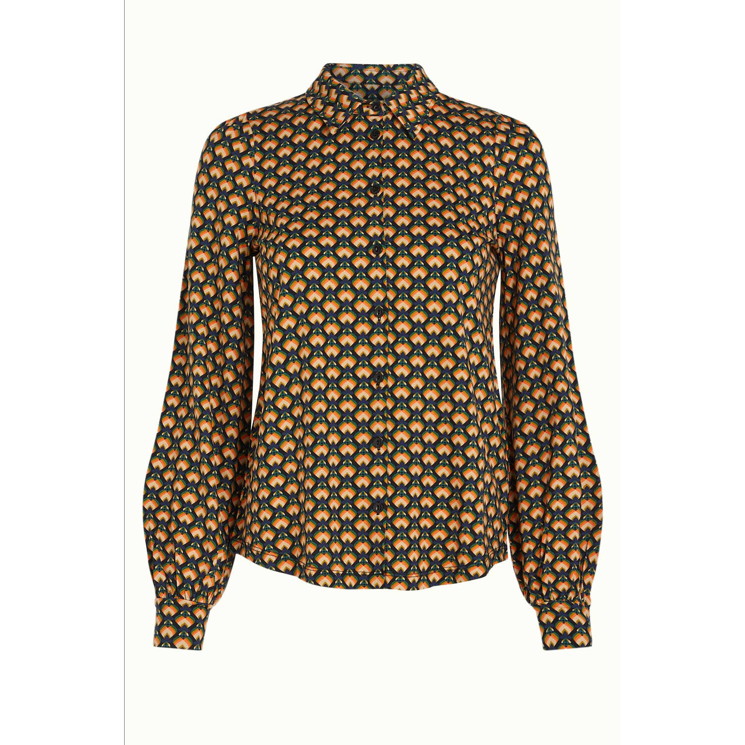King Louie blouse Maisie Blouse Valet met grafische print geel donkerblauw