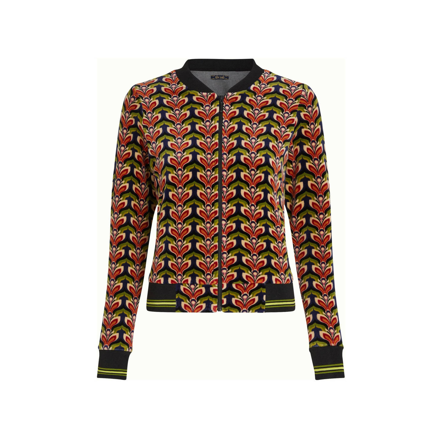 King Louie bomberjack winter Bessie Jacket Sunday met grafische print rood donkerblauw groen