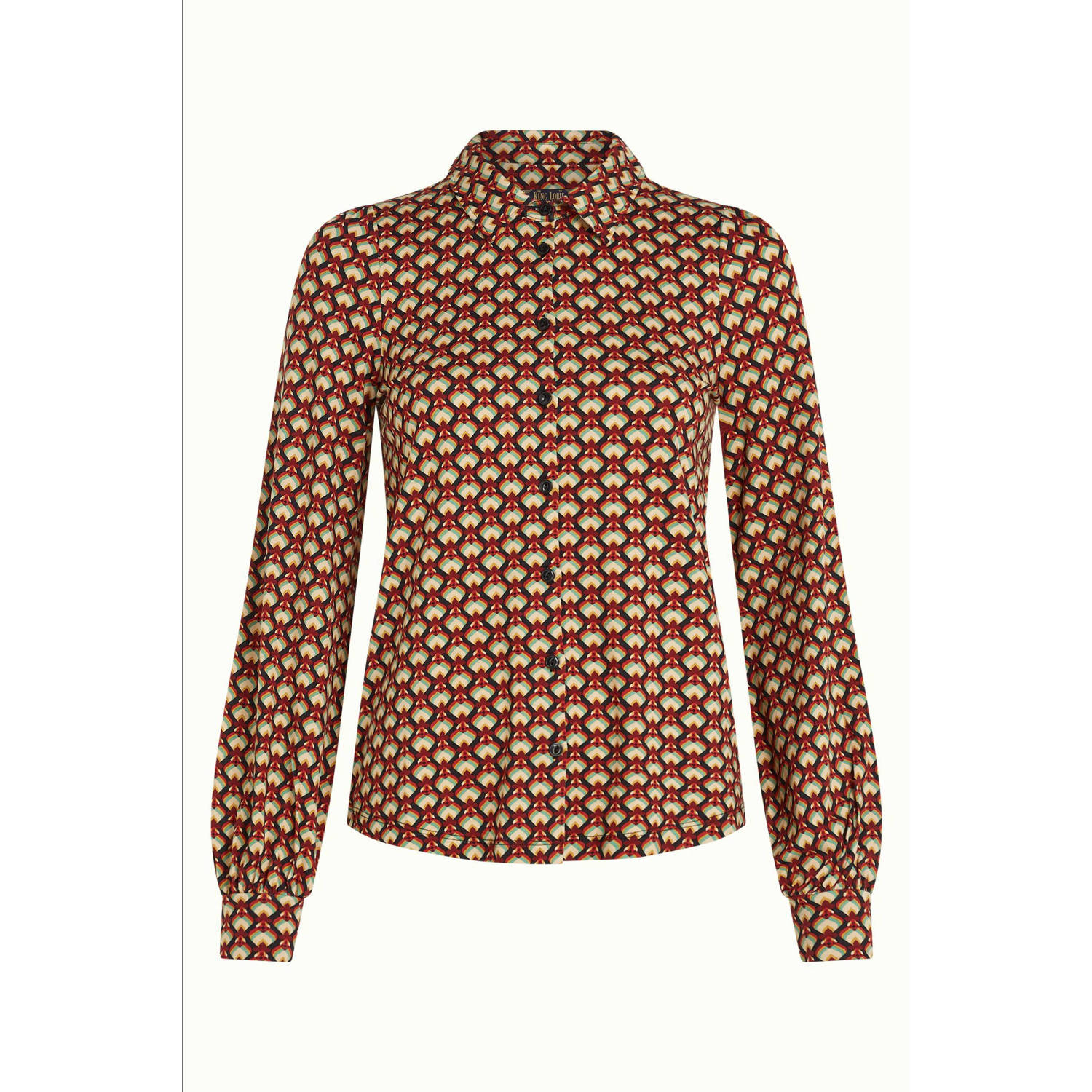 King Louie blouse Maisie Blouse Valet met grafische print donkerblauw rood geel