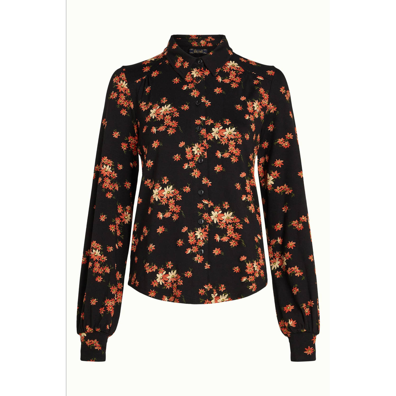 King Louie gebloemde blouse Carina Blouse Rivera zwart oranje