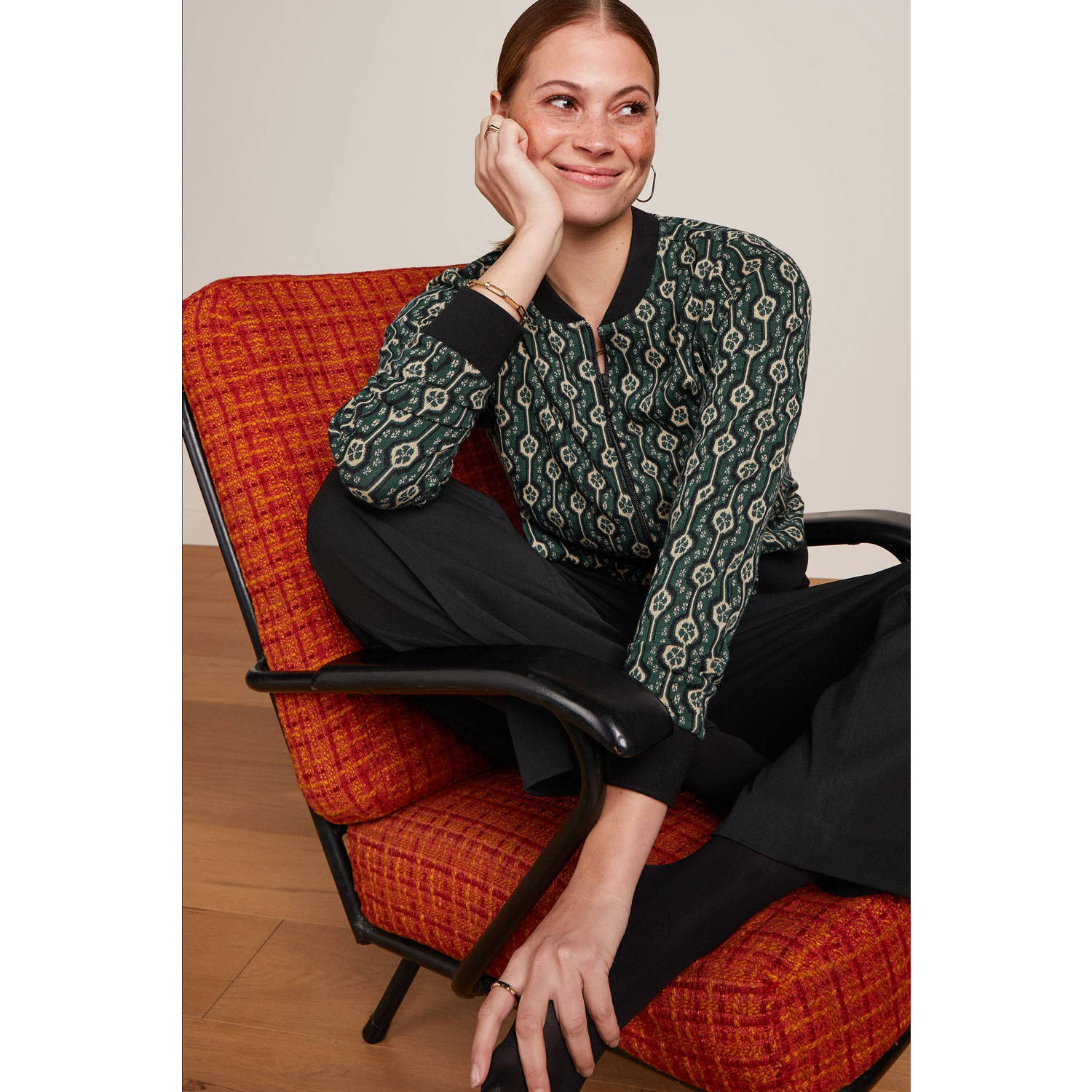 King Louie jasje Bessie Carnaby Jacquard met grafische print groen zwart