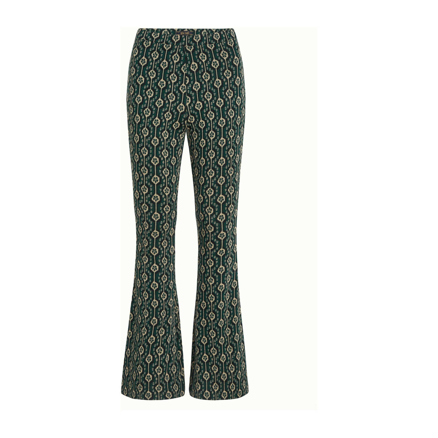 King Louie flared broek Flared Pants Carnaby met grafische print groen geel