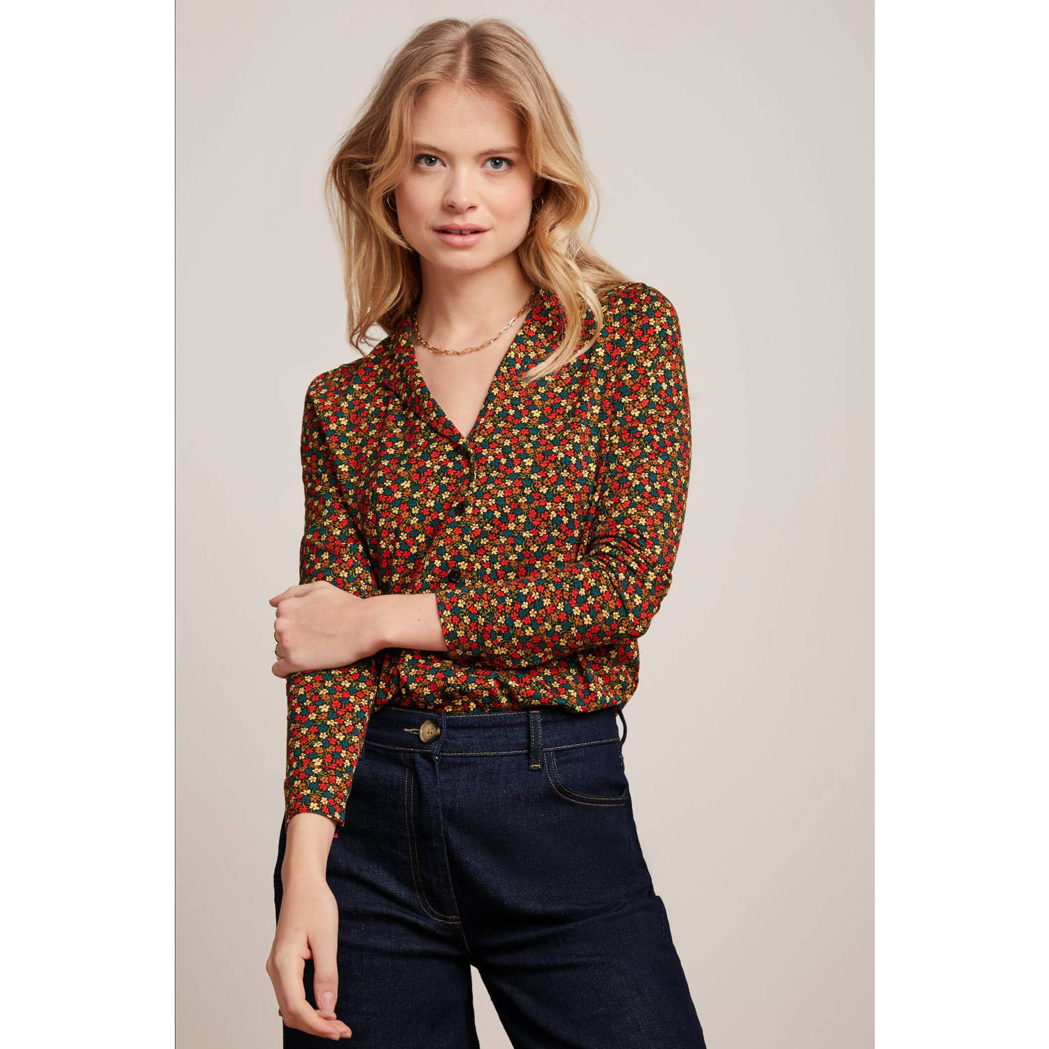 King Louie gebloemde blouse Patty Blouse Flaminga rood groen geel