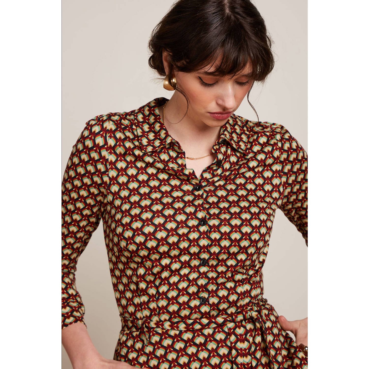 King Louie blousejurk Sheeva Dress Valet met grafische print donkerblauw oranje groen