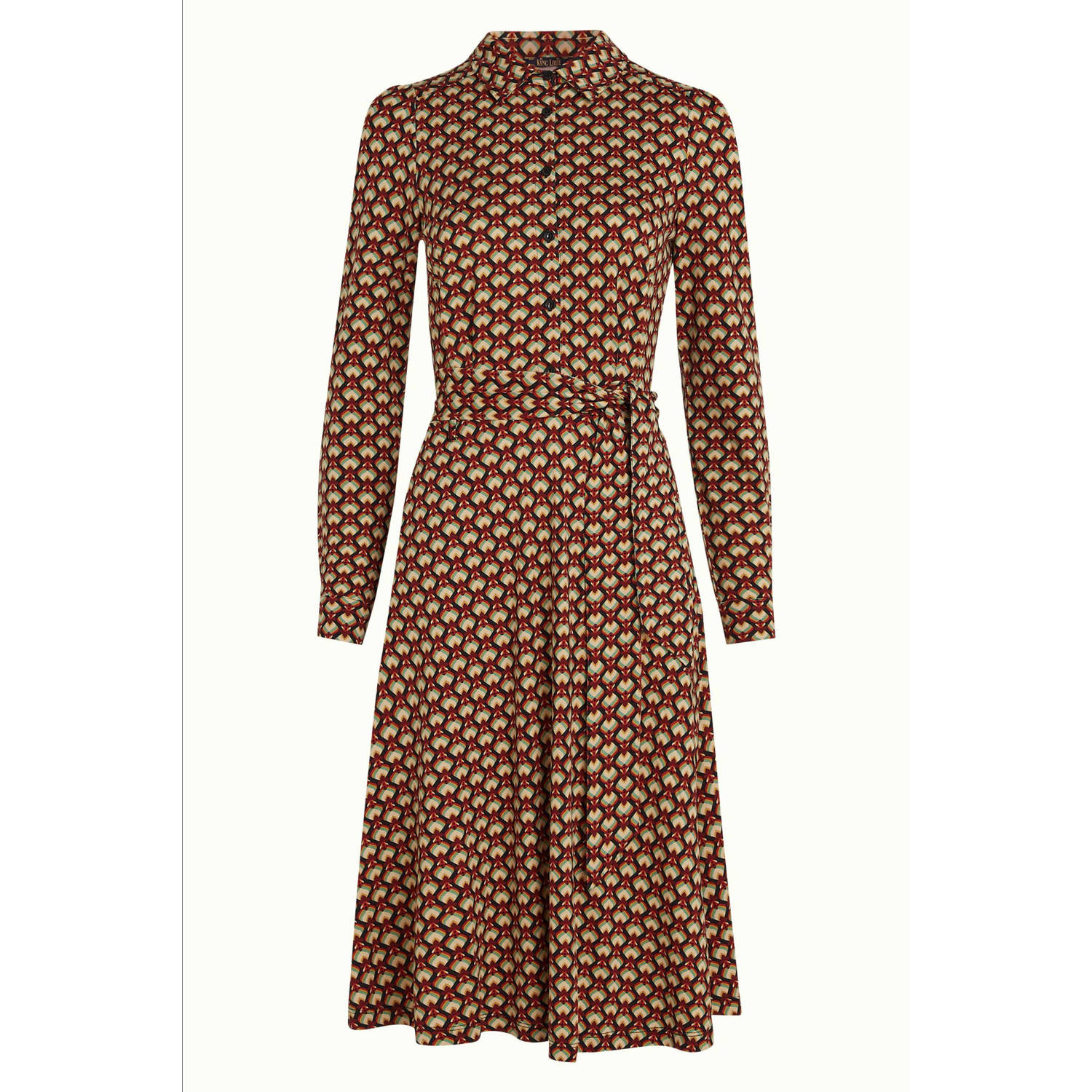 King Louie blousejurk Sheeva Dress Valet met grafische print donkerblauw oranje groen