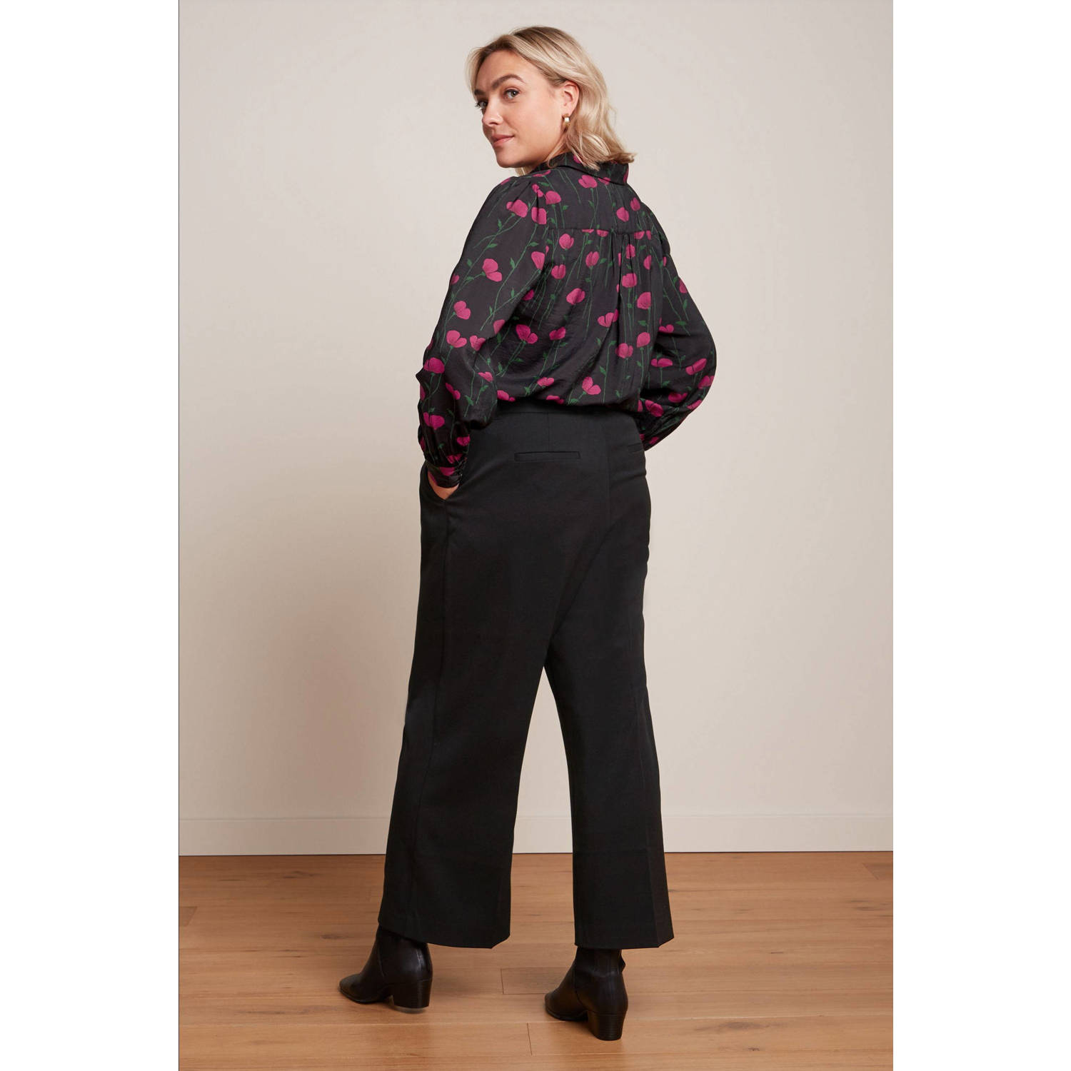 King Louie gebloemde geweven blouse Maisie zwart groen roze
