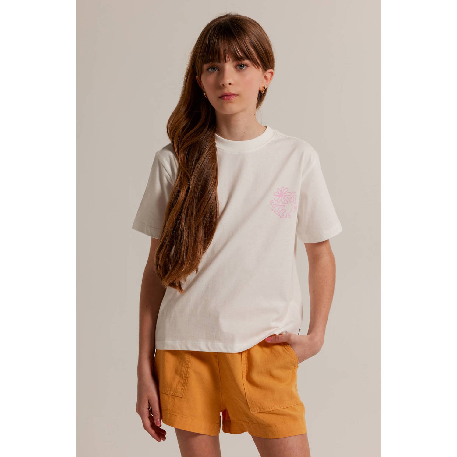 America Today T-shirt met backprint Wit Meisjes Katoen Ronde hals Backprint 134 140