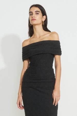 kanten off shoulder top zwart